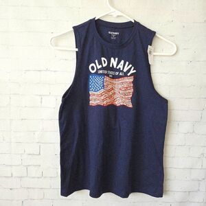Old Navy American Flag USA Graphic Tank Top Size XS Navy Blue 4th of July NEW